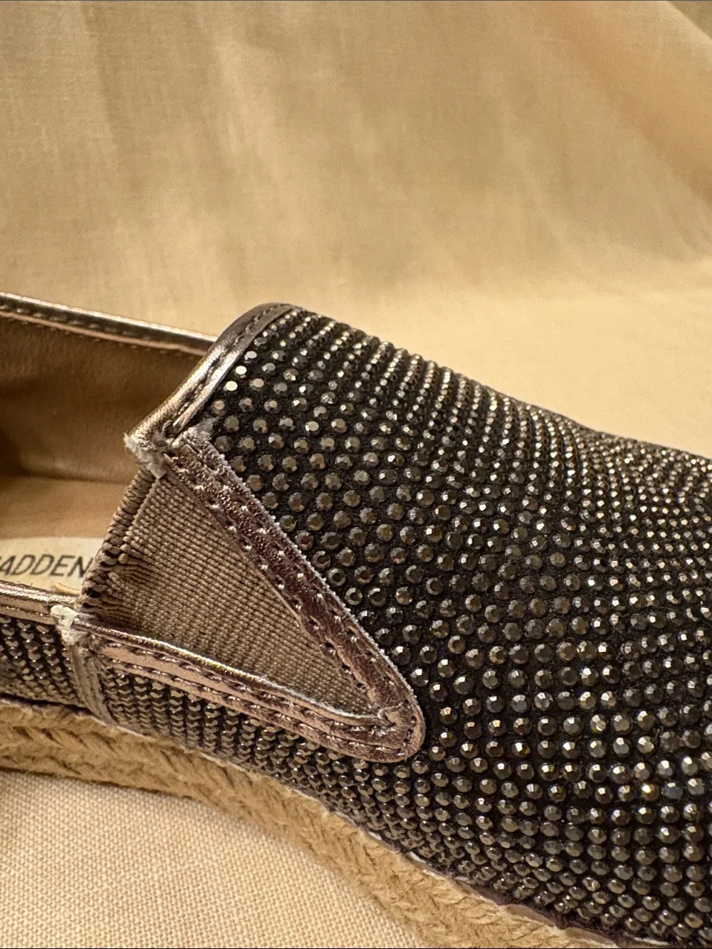 Steve Madden Black Crystal Slip-On Espadrille Platforms